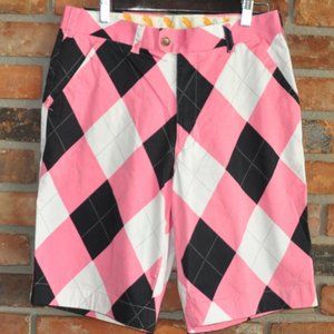Loudmouth Golf Shorts (Men's) Pink Black White Argyle Diamond Size 32